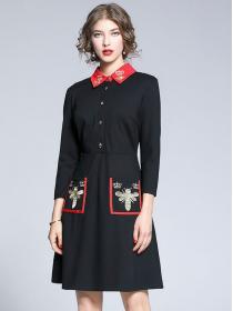 Embroidered Doll Collar Trumpet Sleeves Fashion Dress 