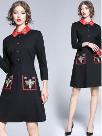 Embroidered Doll Collar Trumpet Sleeves Fashion Dress 