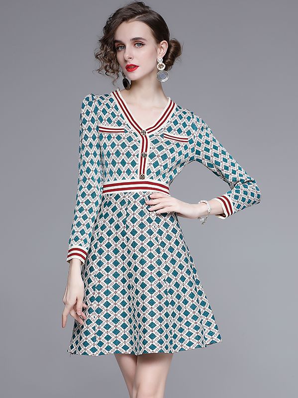 On Sale V  Neck Knitting Printing Fashion Dress