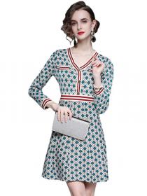 On Sale V  Neck Knitting Printing Fashion Dress 