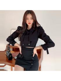 Outlet Pinched waist double-breasted short skirt autumn coat 2pcs set