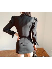 Outlet Pinched waist double-breasted short skirt autumn coat 2pcs set