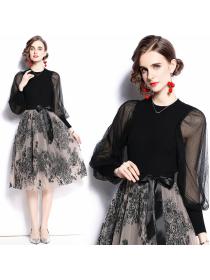 Outlet Knitted gauze floral autumn long sleeve fashion dress for women