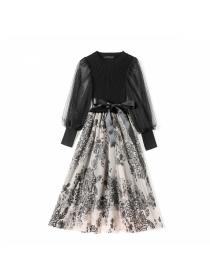 Outlet Knitted gauze floral autumn long sleeve fashion dress for women