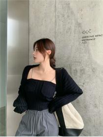 Outlet Sling knitted tops short Korean style cardigan 2pcs set