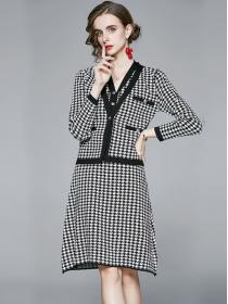 For Sale V  Neck Grid Printing Fashion 2pcs  Dress  