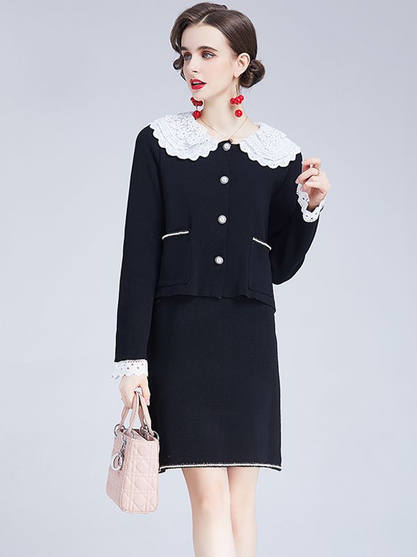 Doll Collars Lace Matching Knitting Fashion 2 pcs Dress