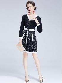 V Neck Bowknot Matching Knitting Dress 