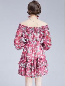 On Sale Off Collars Show Waist Floral Dress 