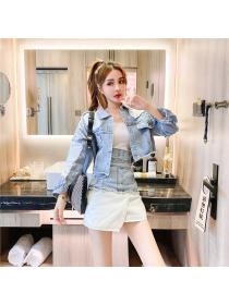 Outlet Fashion package hip coat denim Western style short skirt 3pcs set