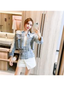 Outlet Fashion package hip coat denim Western style short skirt 3pcs set