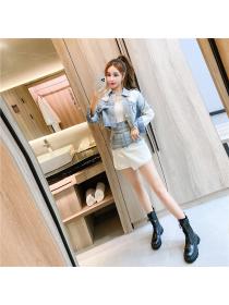 Outlet Fashion package hip coat denim Western style short skirt 3pcs set