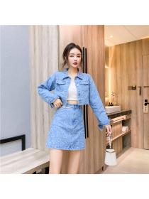 Outlet Autumn lapel coat package hip Western style skirt 2pcs set