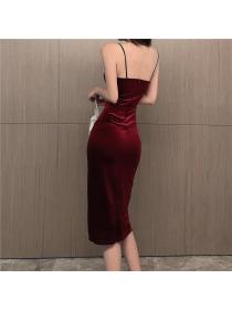 Outlet Bottoming sling slim split fold sexy dress