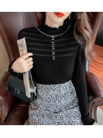 Outlet Pearl half high collar bottoming shirt rivet sweater