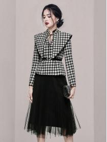 Doll Collars Grid  Matching Show Waist Fashion Suits 