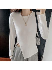 Outlet Spring and autumn slim minority irregular T-shirt for women