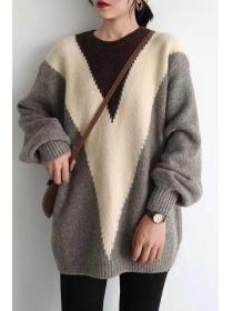 Outlet Straight round neck pullover mixed colors sweater