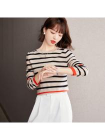 Outlet Stripe autumn tops all-match Western style sweater