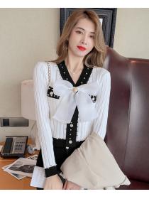 Outlet Mixed colors long sleeve sweater bow lady tops