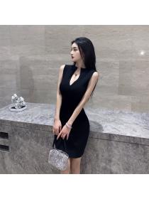 Outlet Pinched waist sleeveless dress knitted vest for women
