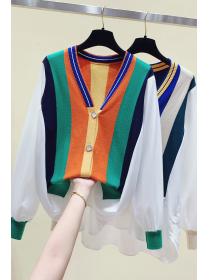 Hot Selling V-neck Splice Color Knitting Cardigans 