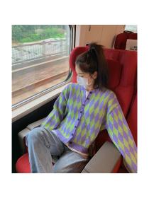 New Autumn Fashion Round-neck Fleece Knitting Wool Diamond Long-sleeved Cardigans 