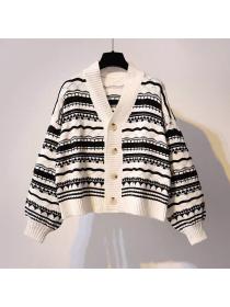 Korean Fashion V-neck Fleece Knitting Wool Long-sleeved Cardigans 
