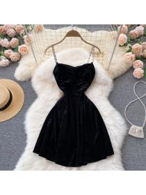 Outlet France style black sling ladies dress for women