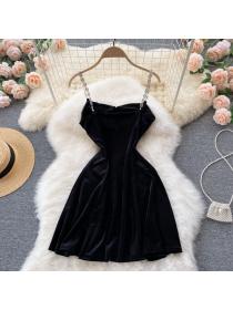 Outlet France style black sling ladies dress for women