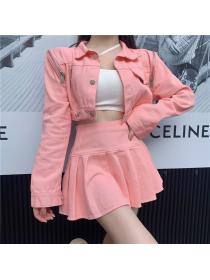 Outlet Short pleated coat fashion skirt 3pcs set