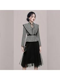 Outlet Gauze houndstooth tops autumn elegant short skirt a set