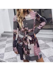 Outlet Long sleeve pinched waist autumn dress for women