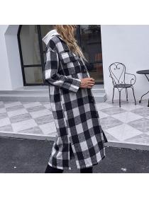 Outlet Autumn lapel coat black-white windbreaker for women