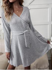 Outlet Long sleeve loose pinched waist Casual autumn dress for women
