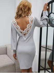 Outlet Lace bubble long sleeve dress for women