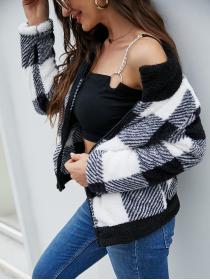 Outlet Zip European style black-white autumn coat for women