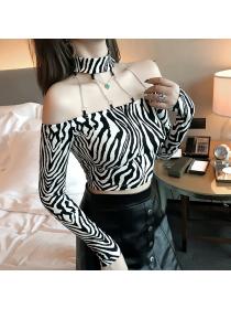Outlet Halter slim autumn T-shirt zebra sexy tops