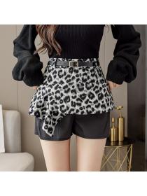Autumn Fashion Matching Leopard print High Waist Skirt+Belt 