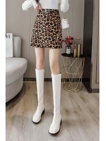 Autumn Fashion Matching Leopard print High Waist Skirt+Belt 
