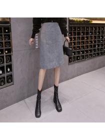 Autumn Fashion Korea Style High Waist A-line Long Skirt 