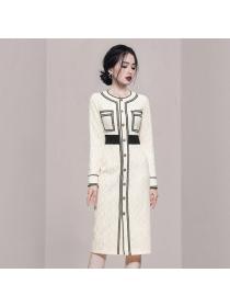 Outlet Long sleeve temperament commuting round neck dress