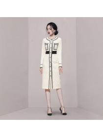 Outlet Long sleeve temperament commuting round neck dress