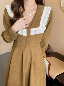 Cute Grils Fashion Design Lace Long-sleeved Plus Size Dress  (L-4XL)