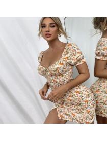 Outet Hot Style Floral Sexy Summer Fashion Short-sleeved Dress 
