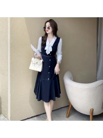 Outlet Autumn and winter bottoming Pseudo-two long sleeve dress