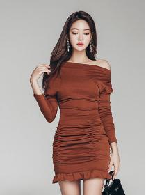 Korean Style Off Collars Sexy Drape Dress