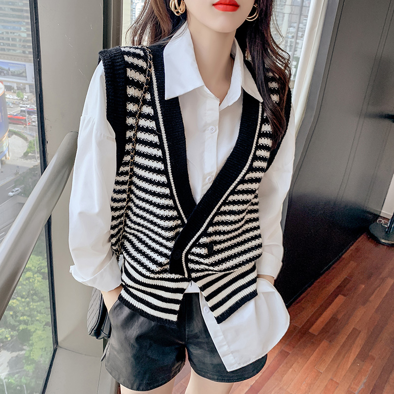 Outlet Irregular hem knitted split coat V-neck two buckle waistcoat