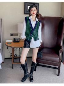 Outlet Irregular hem knitted split coat V-neck two buckle waistcoat