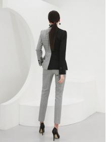 On Sale Grid Printing Fashion Coat +Tall Waist Slim Pants